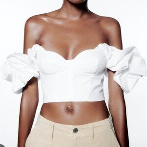 ZARA | VOLUMINOUS POPLIN WHITE Corset TOP SIZE M